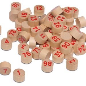 90 FICHAS DE MADERA MARCADAS A UNA CARA