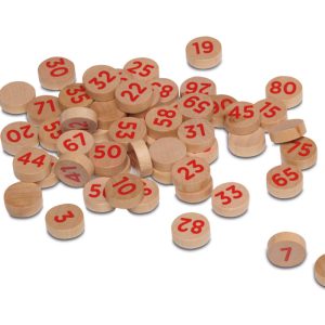 90 FICHAS DE MADERA MARCADAS A UNA CARA